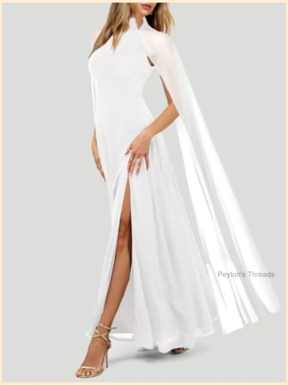 Halter Neck Cape Sleeve High Split Maxi Dress for Wedding Guest